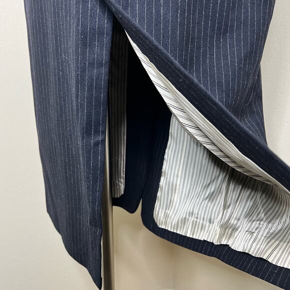 Erika Cavallini Sheath Shirt Dress 8 Pinstriped Button Front Midi Navy Wool New - Picture 7 of 12